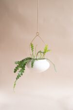 OVAL Ceramic Planter with Brass Hanger (Beige)