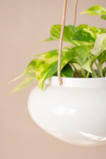 OVAL Ceramic Planter with Brass Hanger (Beige) - Image 2