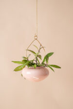 OVAL Ceramic Planter on Brass Hanger (Light Pink)
