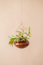 OVAL Ceramic Planter with Brass Hanger (Honey)