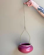 OVAL hanging planter (dark pink) with brass hanger