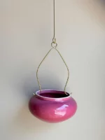 OVAL hanging planter (dark pink) with brass hanger - Image 3